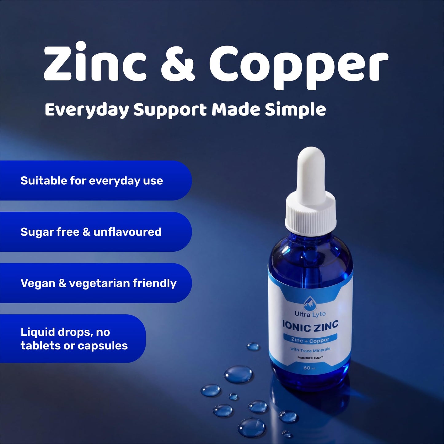 Ultra Lyte Ionic Zinc with Trace Minerals – 59ml Zinc Concentrate Food Supplement – Pure Non-GMO Vegan Friendly Formula – Supports Cognitive Performance, Muscle Growth, Immune System – Zero Calories