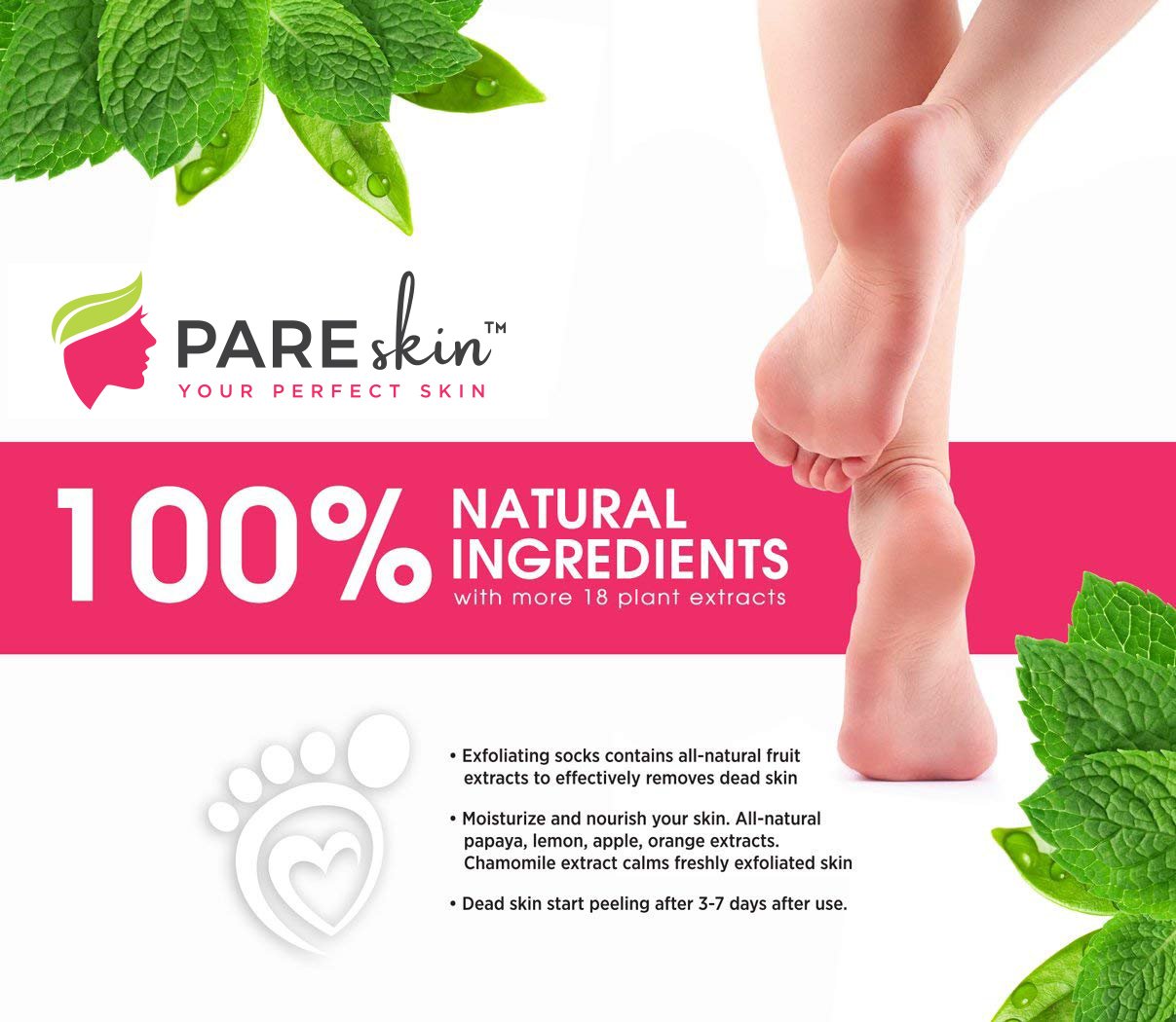 Pareskin [ 2 Pack ] Foot Peel Mask - Cracked Heels Repair for Dry Callus Dead Skin - Exfoliating Peel Remover for Baby Soft Feet