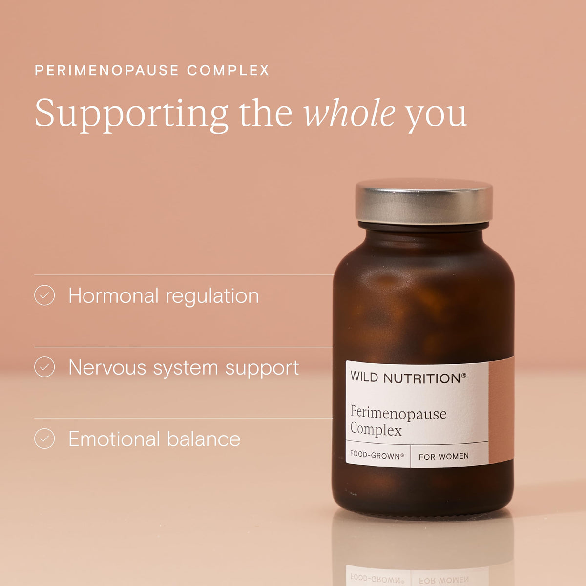 Wild Nutrition WILD NUTRITION Food-Grown Perimenopause Complex | Perimenopause Supplements to Support Hormone Balance for Women | Shatavari & Saffron Supplement to Support Mind, Body and Mood | 60 Capsules