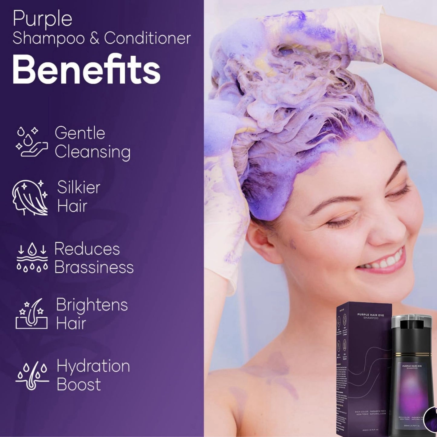 Ruojiar Instant Colour Shampoo,Hair Color Shampoo,Hair Dye Shamp/oo 3 in 1,Gentle Formula for Gray Ha/ir Coverage,Easy to Use,Plant-Based Instant Dye,Long-Lasting,Herbal Ingredients,Quick and Easy,Purple