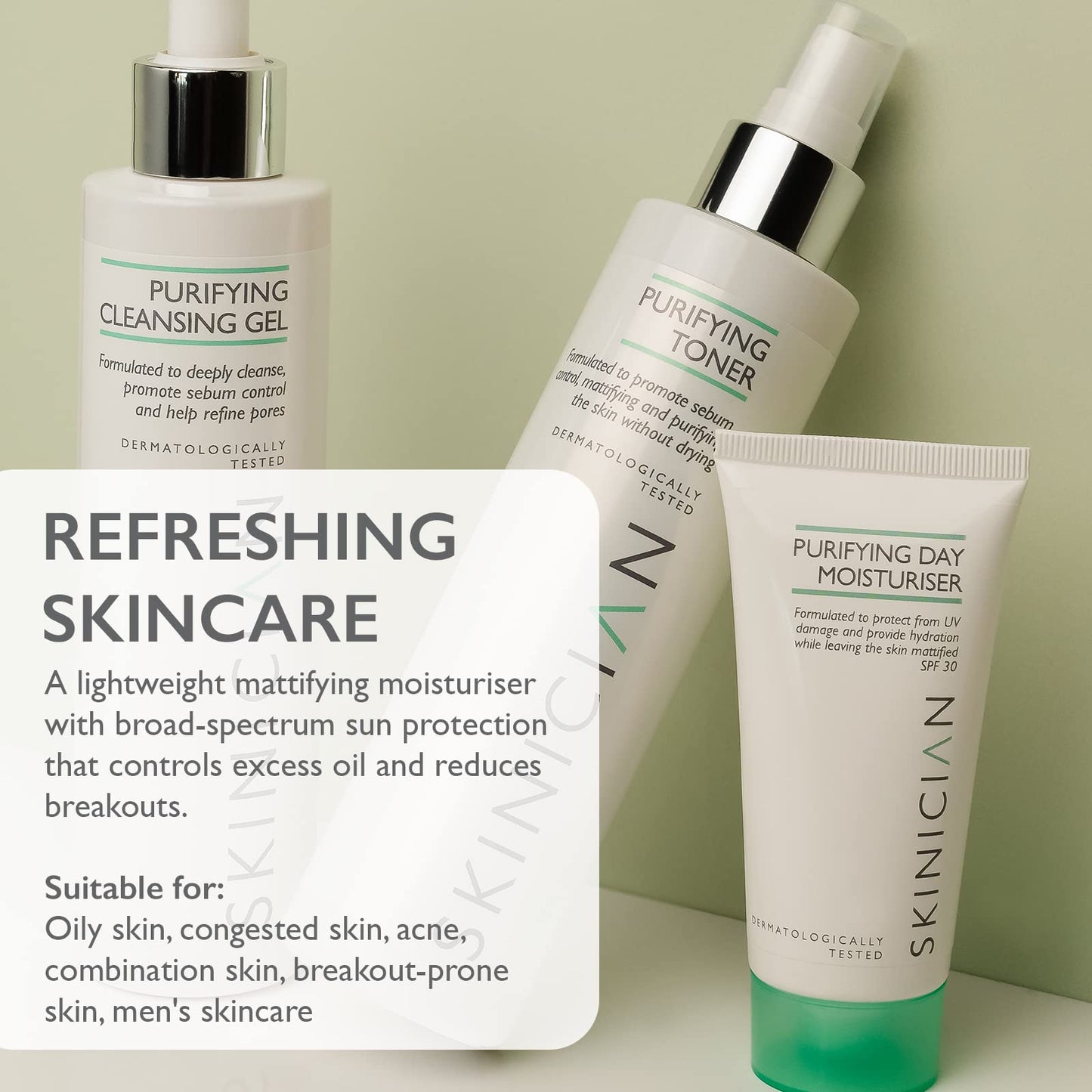 SKINICIAN Purifying Day Moisturiser SPF30 - Lightweight Moisturising Face Cream for Oily Skin - Mattifying Lotion - Anti-Wrinkle Face Moisturiser - Hydrating Formula Suitable for Problem Skin (50ml)