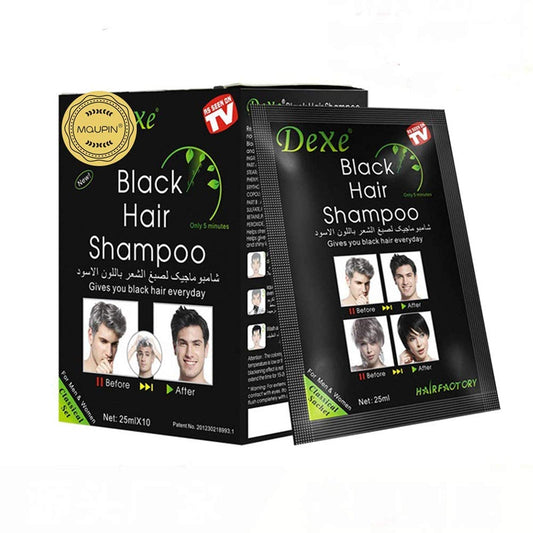 Black Hair Shampoo,MQUPIN Instant Black Natural Ingredients Hair Dye Shampoo Semi-Permanent Black Hair Color,Easy to use,Long lasting,(10 Pack, Black)