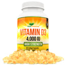 Vitamin D 4,000 IU Softgels, Maximum Strength Vitamin D3 Supplement, 365 Easy to Swallow Tablets - Full Year Supply