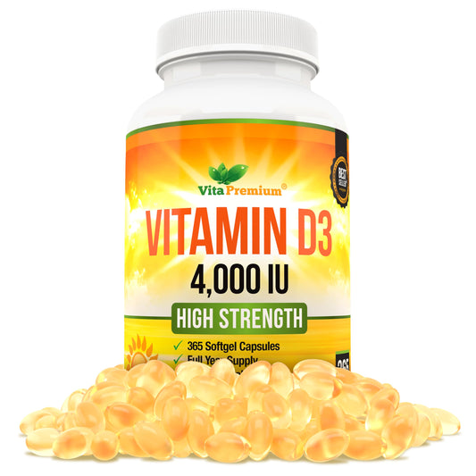 Vitamin D 4,000 IU Softgels, Maximum Strength Vitamin D3 Supplement, 365 Easy to Swallow Tablets - Full Year Supply