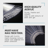 DONJIM 50-Piece Nail Swatches Sticks in Transparent, Professional Colour Display Sticks, Samples with Metal Buckle, Detachable Practice Nails for Beginner, Salon