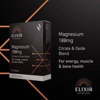 ELIXIR NUTROLOGY Magnesium 188mg Tablets | Supports Energy Metabolism & Muscle Function | Helps Maintain Normal Bones & Reduce Tiredness | Dual Source Magnesium Citrate & Oxide | 30 Vegan Tablets | UK Made