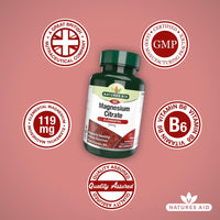 Natures Aid Magnesium Citrate 750mg with Vitamin B6 – High Absorption Vegan Capsules – Supports Muscle, Nerve & Bone Health and Stress Relief – Non-GMO, Gluten-Free – 60 Capsules
