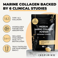 Inspiriko Marine Collagen Powder for Women - Marine Collagen with Hyaluronic Acid, Vitamin C, Biotin & MSM. Hydrolyzed Collagen Peptides Powder. 30 Servings