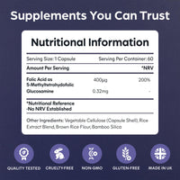 Purolabs Folate Supplement – High-Potency Methylfolate (5-MTHF) for Energy, Brain Function & Prenatal Health – Bioavailable & Vegan-Friendly