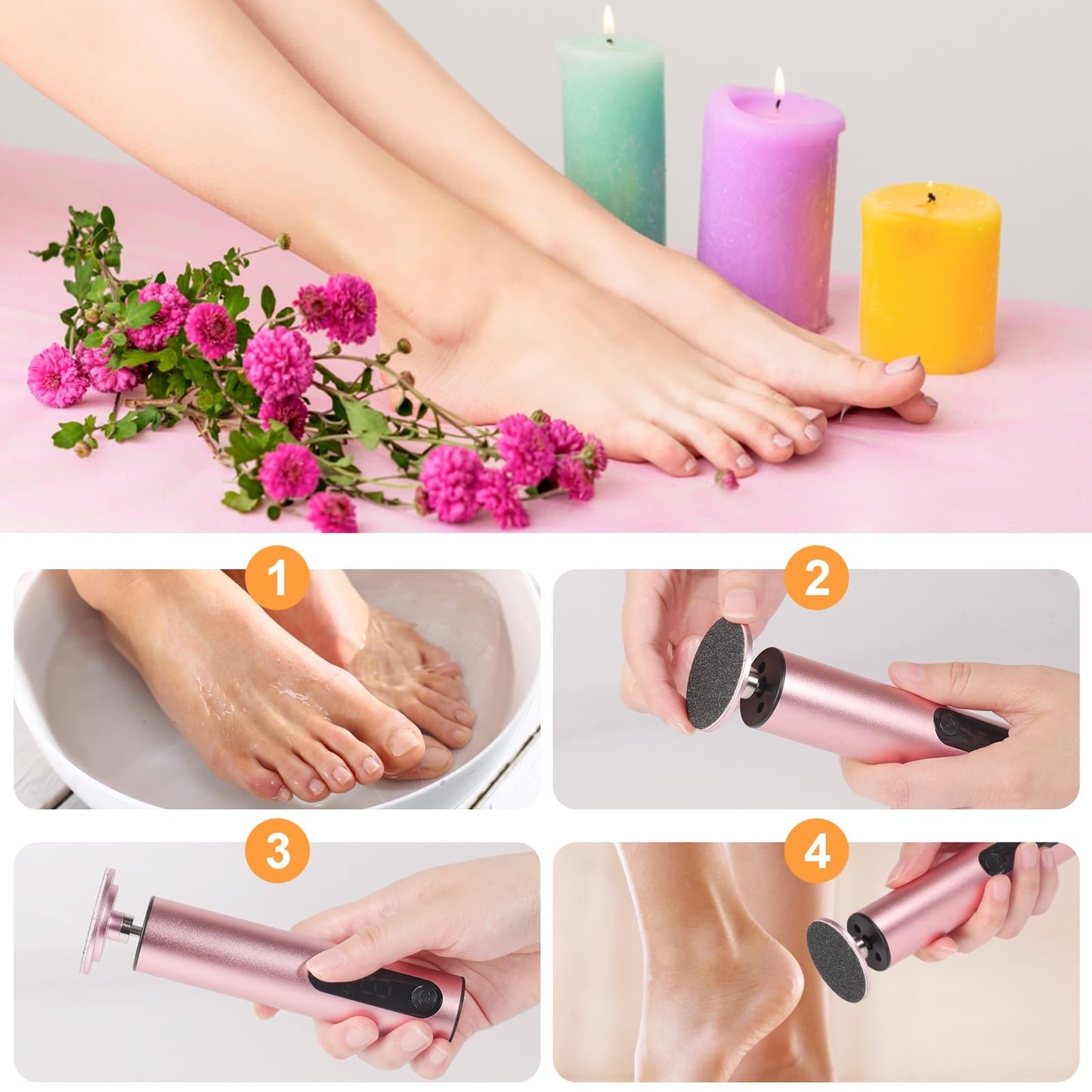 jianyana Jianyana 2 in 1 Electric Foot File, 9-Speed Pedicure Sets for Feet Electric Foot File with Digital Display Hard Skin Remover for Dry Dead Hard Skin Feet Callus Remover (Rose Gold)