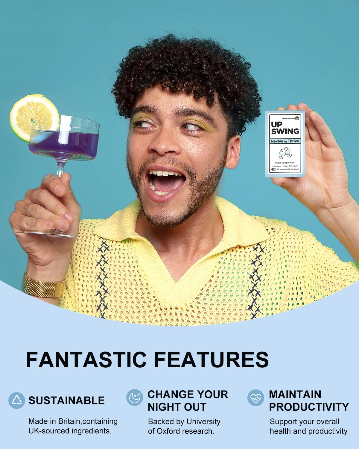 Upswing Vitamin C B12, L-Cysteine HCL Provides Glutathione, Vitamins B1, B2, B3, B6, B12, Folic Acid Biotin, Post-Social Recovery, Healthier Morning, Food Supplement Vegan Capsules-30 Starter Pack