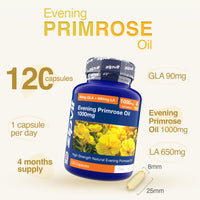 Zipvit Evening Primrose Oil 1000mg Per Capsule, High Strength Omega 6 GLA & LA, Cold Pressed, 120 Softgel Capsules, 4 Months Supply