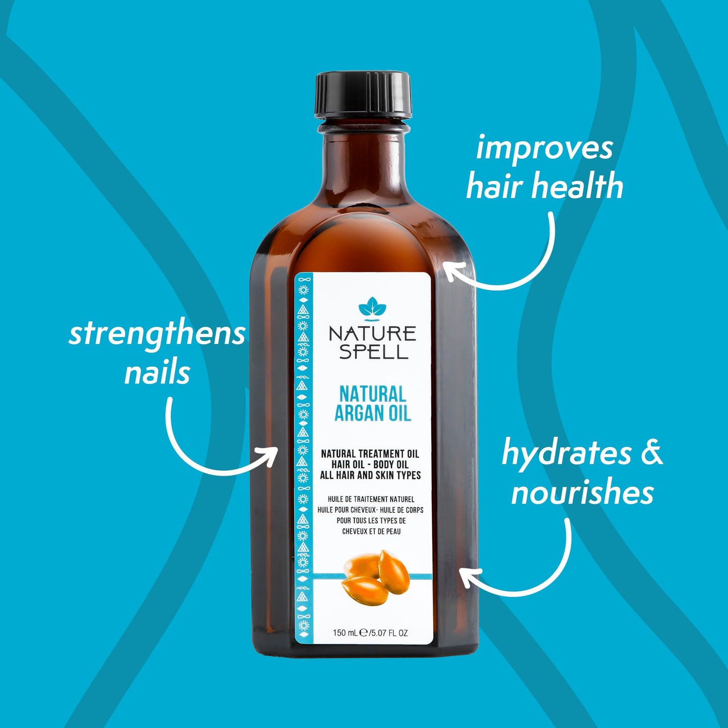 Nature Spell Argan Oil for Hair & Scalp, Pre-Diluted Oil to Replenish and Protect Strands from Heat Damage, For All Hair Types, 150ml