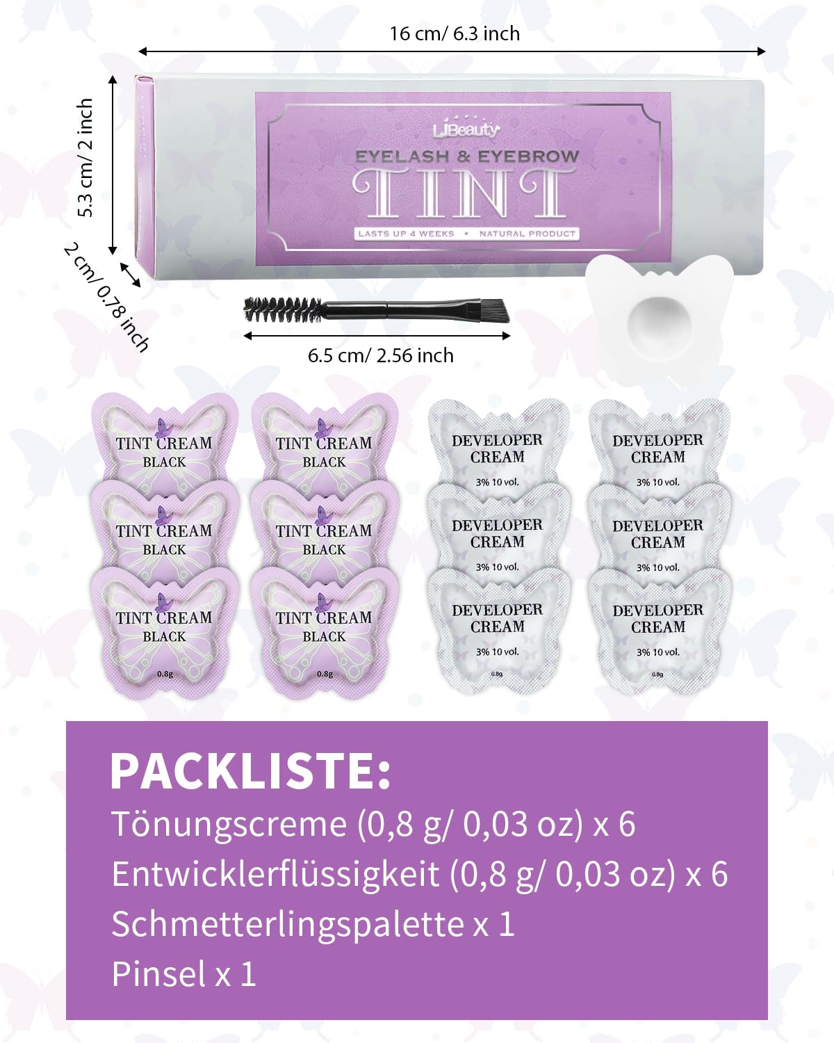 Libeauty Black Eyelash Tint Kit, 2 in 1 Brow & Eye Lash Tint Kit, Individual Package Developer & Black Lash Dye with Tools for Beginners and Salon