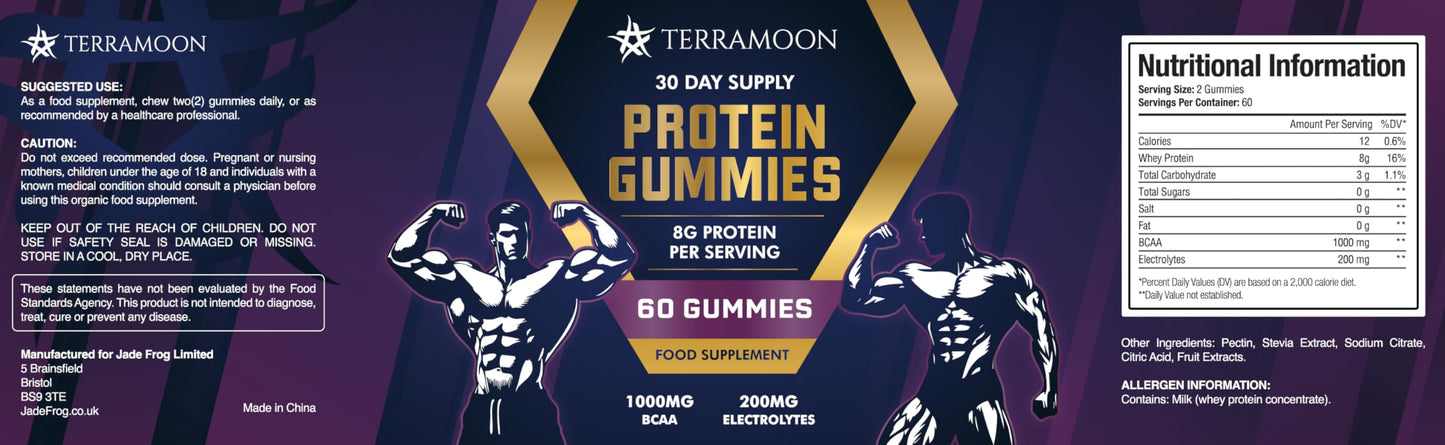 TERRAMOON Protein Gummies, 8g Protein Per Serving, 60 Gummies, 30-Day Supply with BCAA and Electrolytes