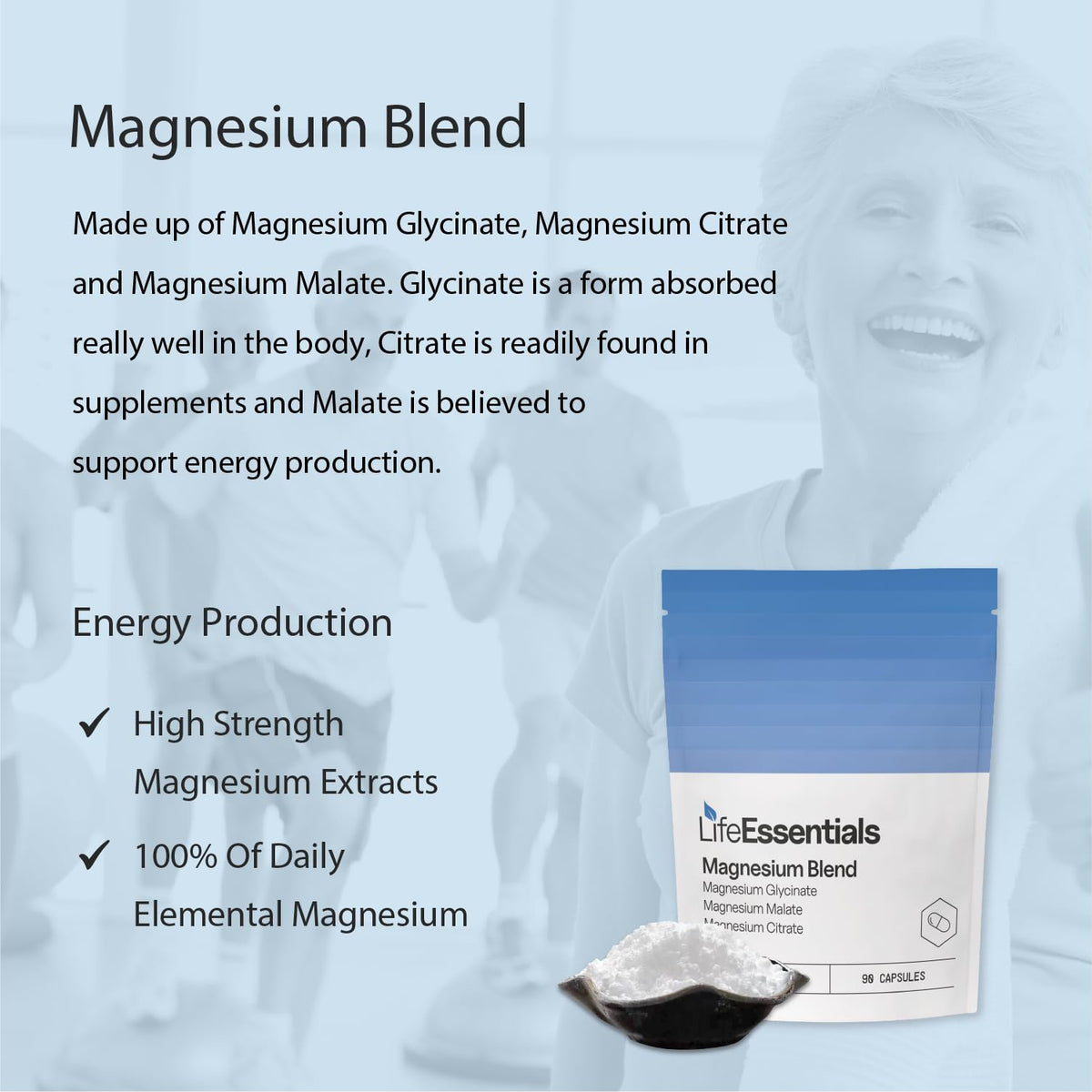 Life Essentials High Strength Magnesium Blend 750mg - 3 in 1 Magnesium Supplements (Glycinate, Citrate, Malate), Muscle Nerve Function, Quality Sleep, Vitality 90 Pure Capsules for Maximum Absorption