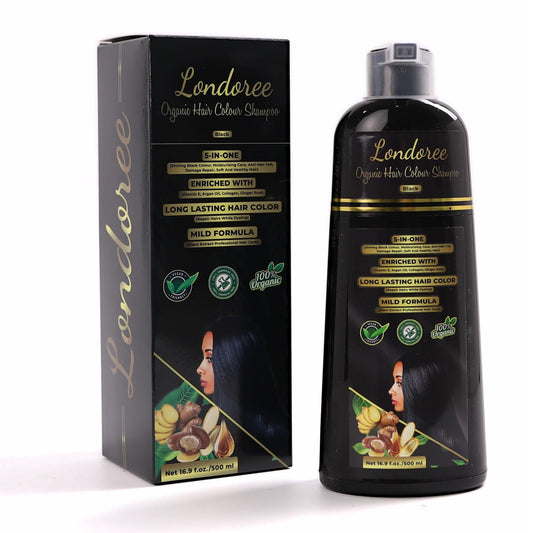 Londoree 5-in-1 Hair Dye Shampoo for Gray Hair - Ammonia-Free with Vitamin E, Argan Oil & Collagen - Moisturizes, Repairs, and Colours in 15 Minutes - 500 ML