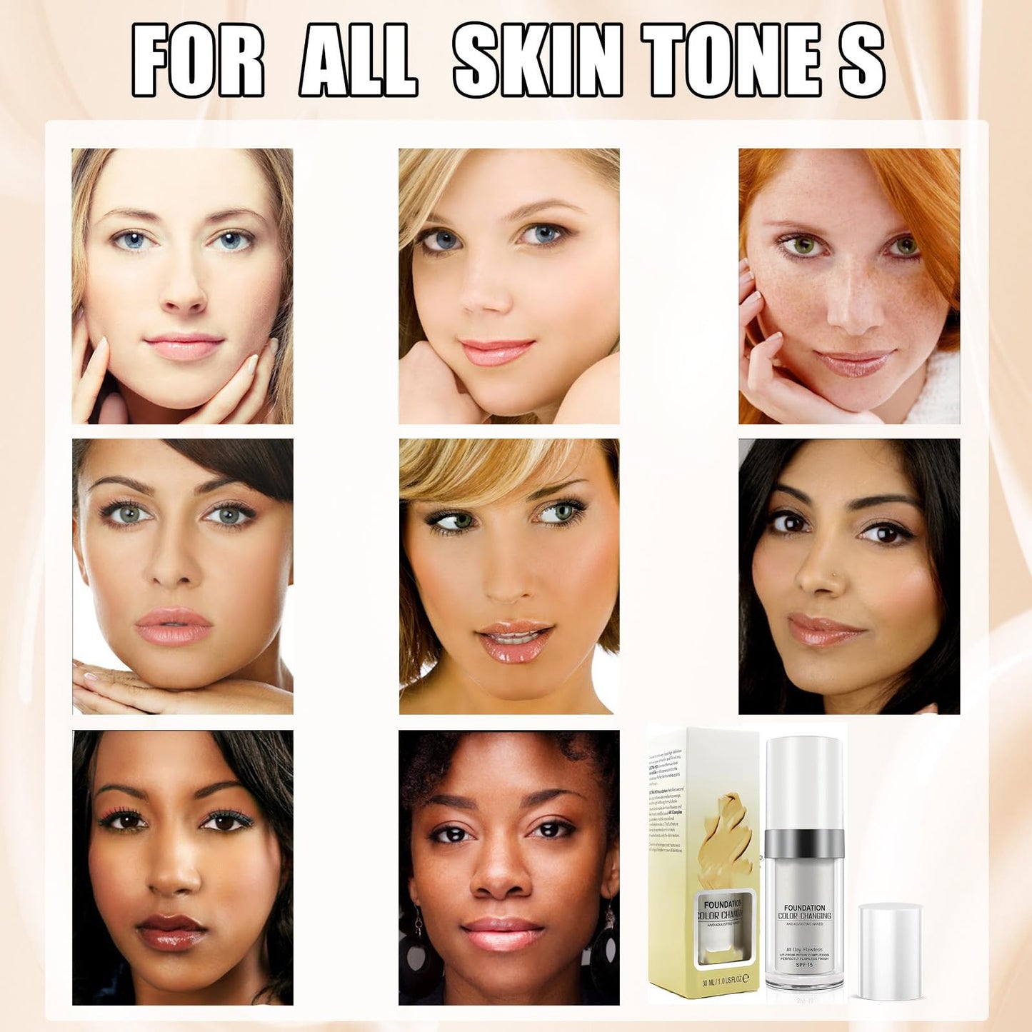 OlymGrow Color Changing Foundation with Color-Adjusting Warm Tone Technology – Hydrating, Poreless Concealer Cream for Mature Skin. Waterproof, Long-Lasting SPF15 Coverage, 30 ml