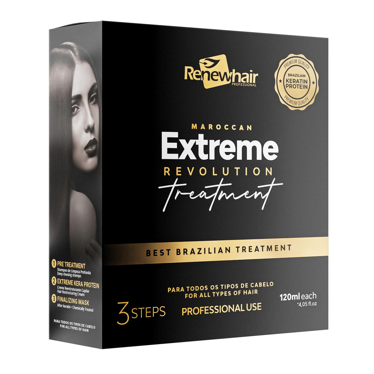 RENEW HAIR PROFESSIONAL Keratin Revolution Protein Smoothing System120ml 3x Brazilian hair Treatment Hair Straightening,Smooths, Strengthens, Softens Formaldhendy Free Keratin