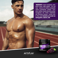 Activlab CREAVITA | Jar 300g | 30 Servings | Grape Flavor | creatine | Taurine | B Vitamins | Increasing Strength | Powder | 3X lab Tested