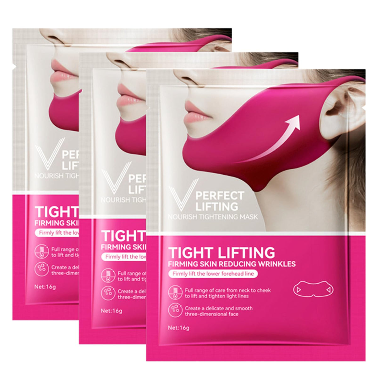 AurolaGlow Collagen Face Masks Face Lift Tape V-Line Collagen Face Mask for Lifting Double Chin & Defining Jawline Firming & Tightening Skin- 3pcs