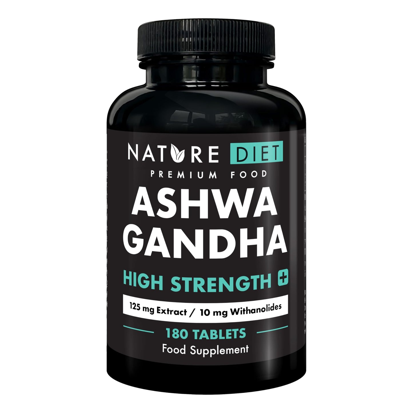 Ashwagandha High Strength Plus | 125 mg Root Extract with 10 mg Withanolides | 180 Vegan Tablets | 6-Month Supply | Supports Stress & Anxiety Relief, Better Sleep, and Energy Balance | by Nature Diet
