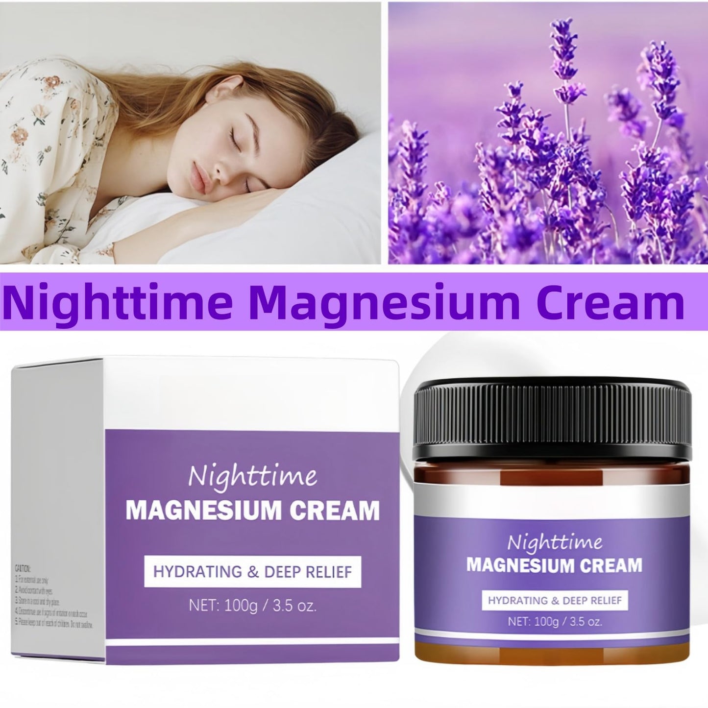 Siyinzu 100g Magnesium Cream for Sleep,Magnesium Sleep Body Cream,Magnesium Body Lotion,Magnesium Soothing S/leep Butter,Magnesium Calm C-ream,Organics Magnesium Balm,Relief Lavender & Magnesium Moisturizer