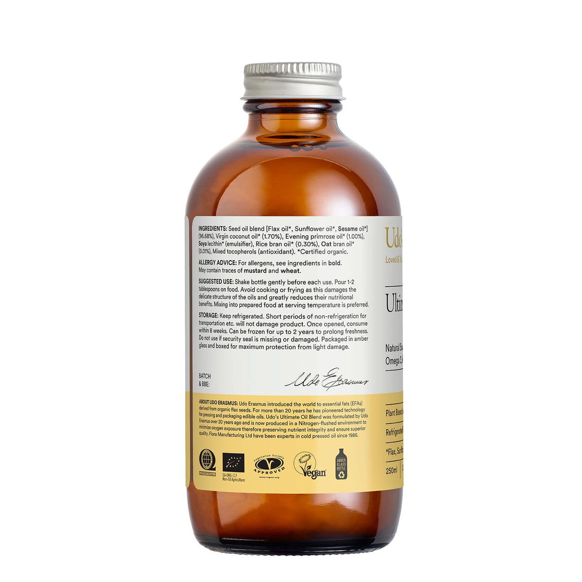 Premium Natural Source of Vegan Omega 3, 6 & 9 – Udo's Choice Ultimate Oil Blend - Cold Pressed – Plant-Based – Unprocessed – Supports Optimum Health – 250ml