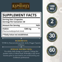 Rapsdayci Ultra Strength TUDCA (1200mg Per Serving), 120 Capsules - Tauroursodeoxycholic Acid, Liver Support Supplement, Enhances Proper Bile Production, Boosts Digestion and Immune System Support