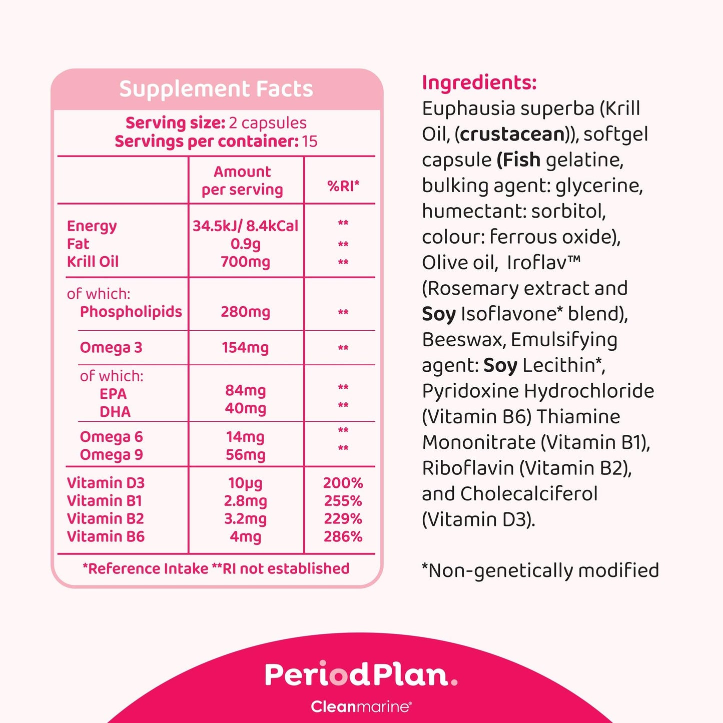 Cleanmarine Period Plan | Unique, All-in-One Blend of Natural Nutrients - Help Balance Your Body’s Daily Needs, All Month Long – Provides Hormonal Support, Plan A for Your Periods - 60 Capsules