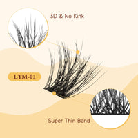 QUEWEL Lash Clusters 72Pcs Eyelash Clusters 12mm 3D DIY Lash Extensions Soft and Fluffy Cluster Lashes Easily Create Natural Effects At Home(LTM01-12mm)