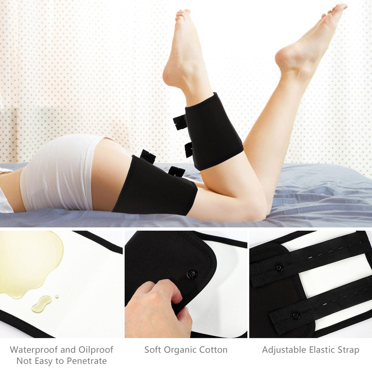 Lancry 2 PCS Castor Oil Pack Wrap Kit Knee,Reusable Castor Oil Pack with Adjustable Elastic Strap,Castor Oil Packs Organic Cotton for Feet Legs Arms Neck Calf Pain Relief (Castor Oil Not Included) (Black)