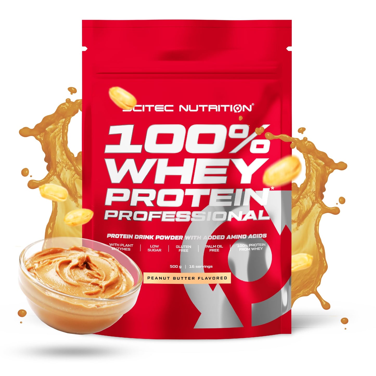 Scitec Nutrition 100% Whey Protein Professional – Enhanced with Extra Amino Acids & Digestive Enzymes – Gluten-Free – Palm Oil Free, 500 g, Peanut Butter
