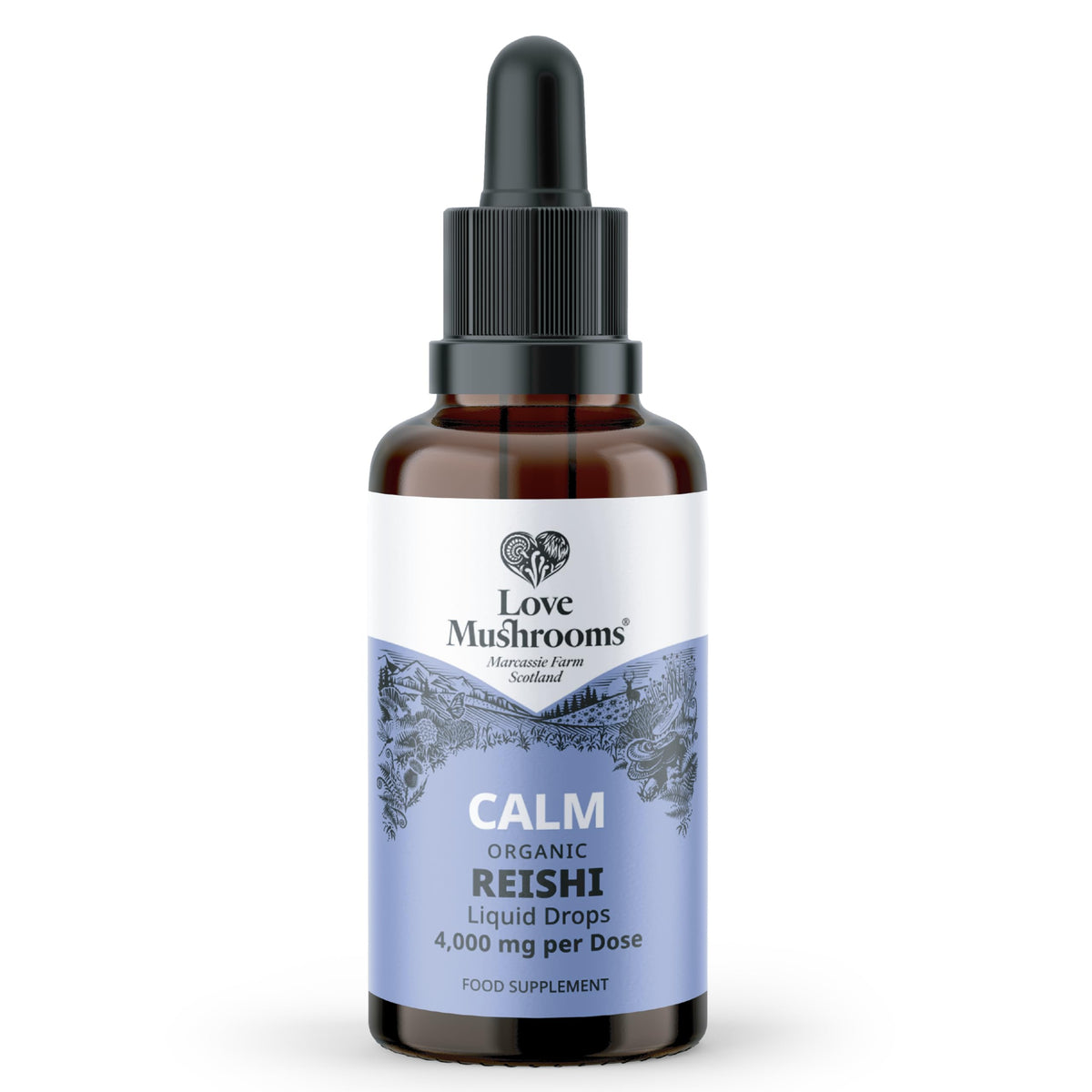 Love Mushrooms - Organic Reishi Mushroom Tincture - 50,000mg - Restfulness and Essential Balance Support - Vegan and UK Made Brain Supplement - Natural Colours and Flavours - 50ml Tincture