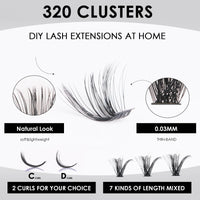 Magnetic SL Individual-Lashes 320PCS 60D+80D DIY Lash Extension Kit with Bond and Seal 10-16mm MIX Fluffy False Eyelashes with Glue and Eyelash Applicator, Look Like Eyelash Extension at Home(60D+80D-0.07D)