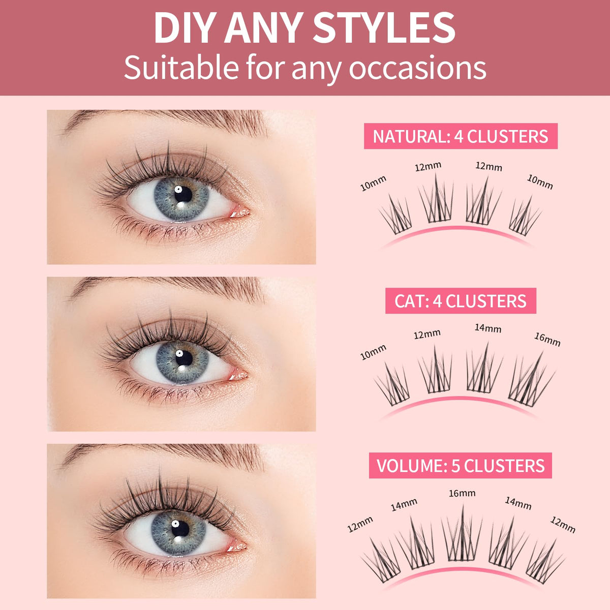 MLEN DIARY Mlen Diary Lashes Clusters, 132pcs 9-12mm False Lashes With Lash Bond and Seal Remover, Tweezers,Individual D Curl Manga Cluster Lashes, Natural Look DIY Eyelash Extension Kit