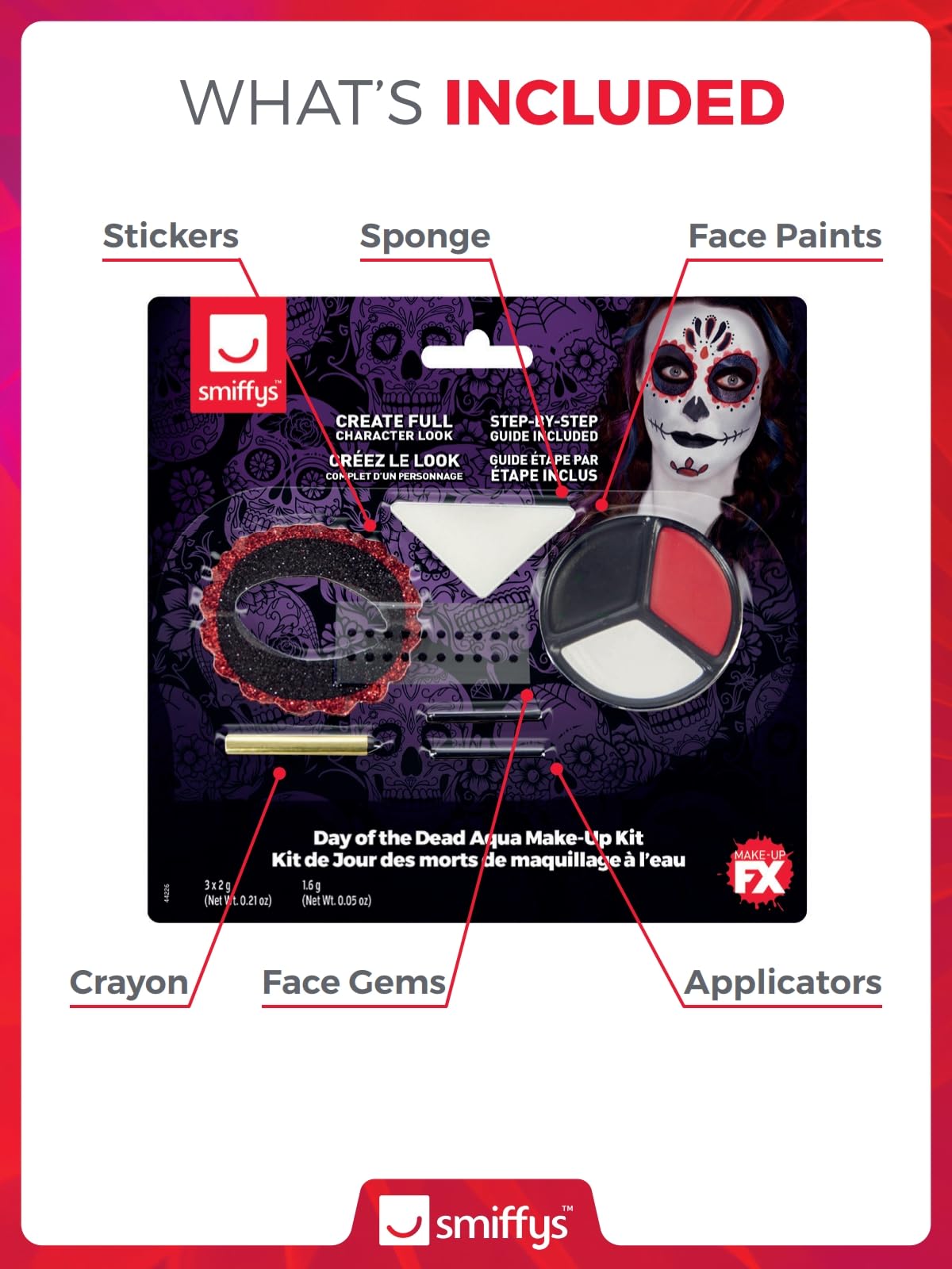 Smiffys Make-Up FX, Day of the Dead Kit, Aqua, with Face Paints, Stickers, Crayon & Applicators, Cosmetics and Disguises Fancy Dress, Cosmetic Dress Up Cosmetics & Disguises.