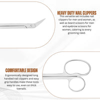 Asm Instruments ASM Toe Nail Scissors Clippers + Nail File with Pouch - Extra Long Handle Stainless Steel Toenail Scissor for Fingernail & Thick Ingrown Toenails Chiropody Podiatry Nail Clippers for Women & Men