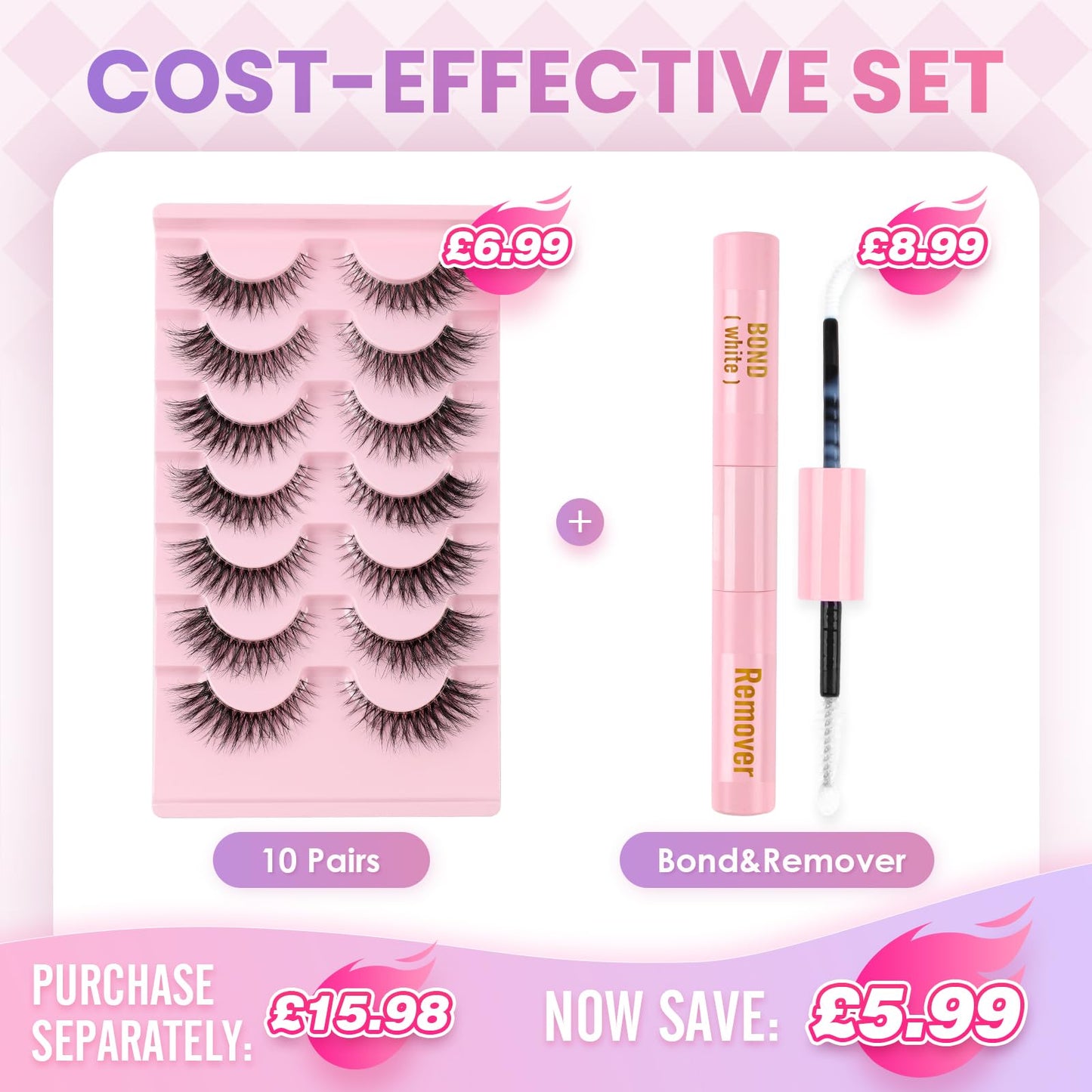 Glowing Win False Eyelashes with Glue 7 Pairs Lashes Fluffy Natural Cat Eye
