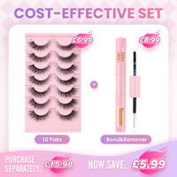 Glowing Win False Eyelashes with Glue 7 Pairs Lashes Fluffy Natural Cat Eye