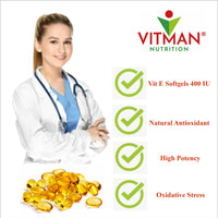 VitMan Nutrition Vitamin E 400iu Softgels - Natural Antioxidant Source - Anti Ageing Vitamin E Supplement, D-Alpha Tocopherol, High Potency and Absorption - 365 Softgels