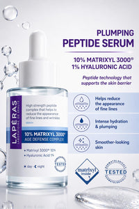 LAPÉRAS Lapéras 10% Matrixyl 3000 Peptides Complex Hyaluronic Acid Age Defense Face Serum, Anti Aging and Deep Wrinkles Moisturizing and Rejuvenating Skin, 30ml