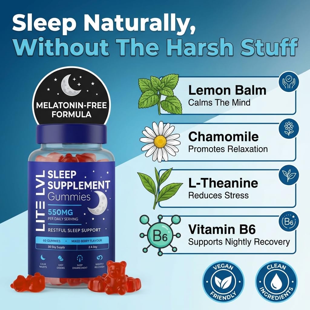 LITE LVL Sleep Gummies | Sleep Aids for Adults | Sleep Gummies for Adults | Night Time Routine | Natural Sleeping Remedy & Bedtime Support | 60 Gummies