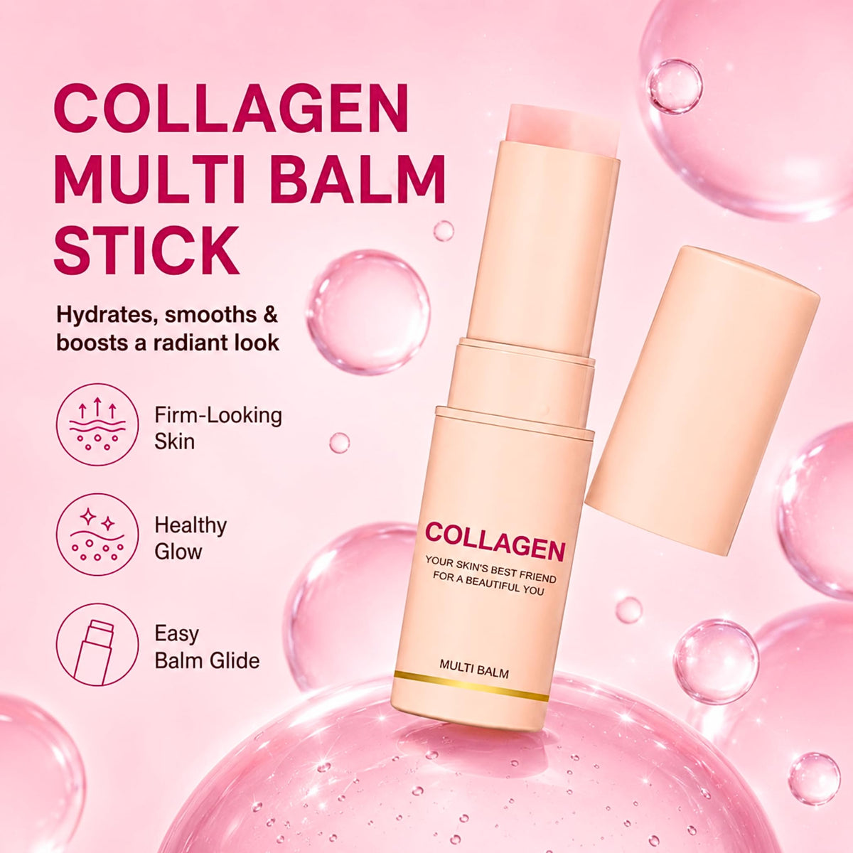 Lumiter Collagen Volume Multi Balm Stick - Collagen Stick for Face Fine Lines & Wrinkle, CollagenWand Stick, Elasticity & Radiance Care for Neck Lips Eye Balm, Makeup Base, 7g