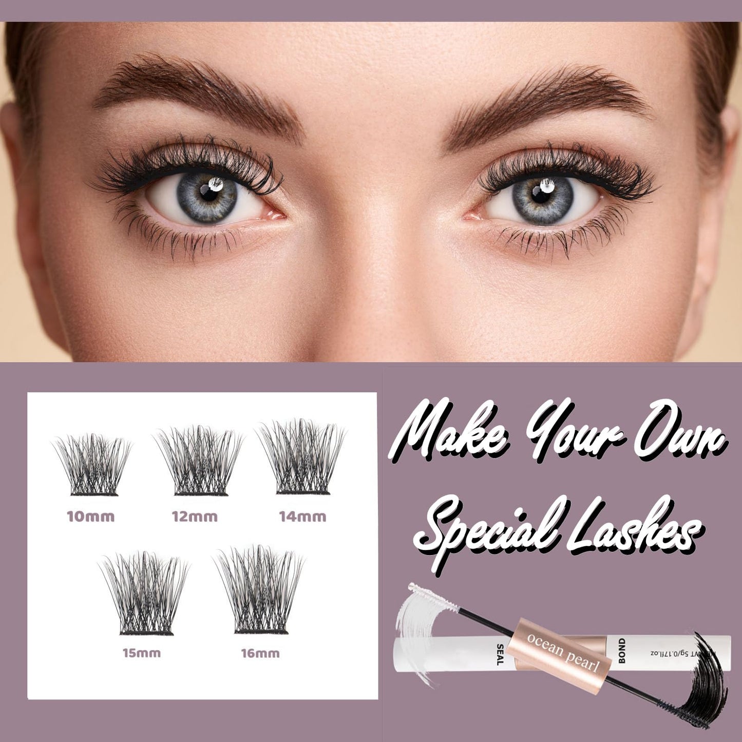 ocean pearl Individual Lashes with Lash Bond and Seal 120 Cluster Lashes Eyelash Extension Kit Thin Band Lash Clusters Wide Stem Lash Extensions Mix C/CC/D Curl 10-16mm Length False Eyelashes with Glue - OP28