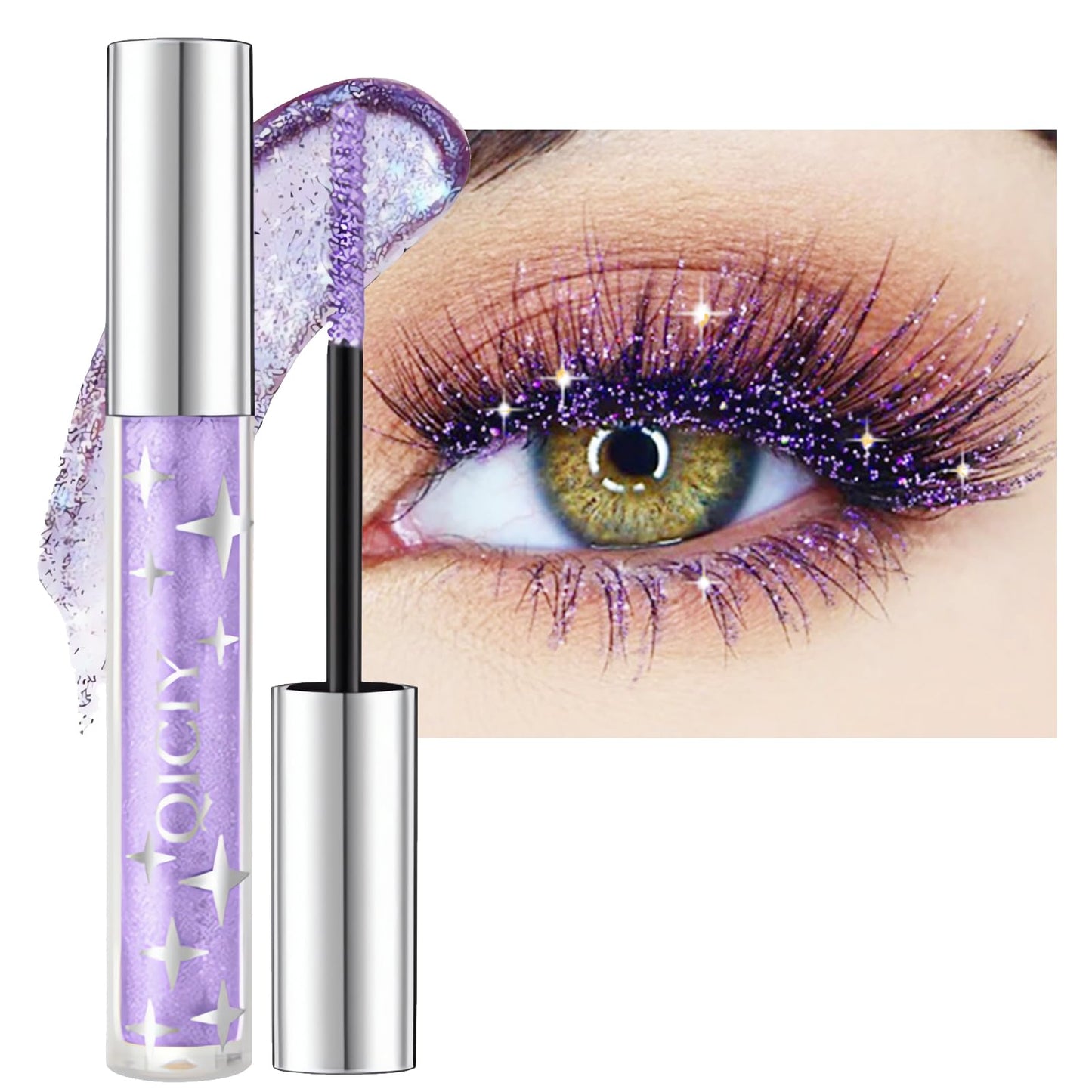 RUICHING Glitter Mascara, Purple Mascara Eye Glitter for Eyelashes, Diamond Shiny Colored Mascara, Long Lasting Smudgeproof Waterproof Sparkling Mascara Eye Make-Up Gift for Women