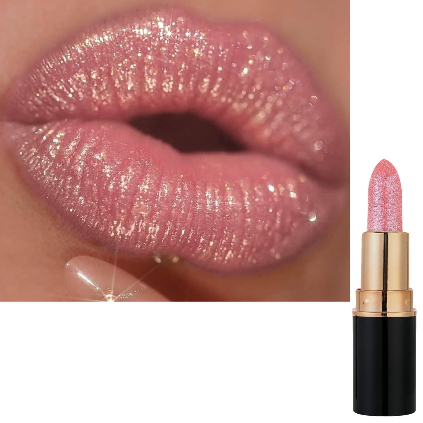 Pearl Pink Lipstick, Shimmering Silver Red Color Lip Balm, Silky Rose Nude colour Lips Stick, Glitter High Pigment Smooth Full Coverage Lipsticks, Pearlescent Longlasting Lipgloss for Women