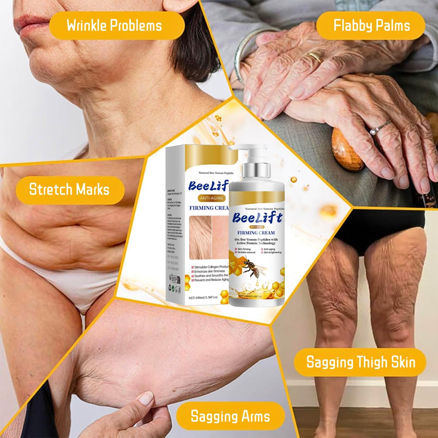 IZBEAUVO Bee Lift Anti Aging Firming Body Cream, Bee Venom Wrinkle Removal Cream, Collagen Firming Body Lotion, Neck FirmingCream For Loose Skin, Skin Tightening CreamBody, Restore Elasticity, Hydration