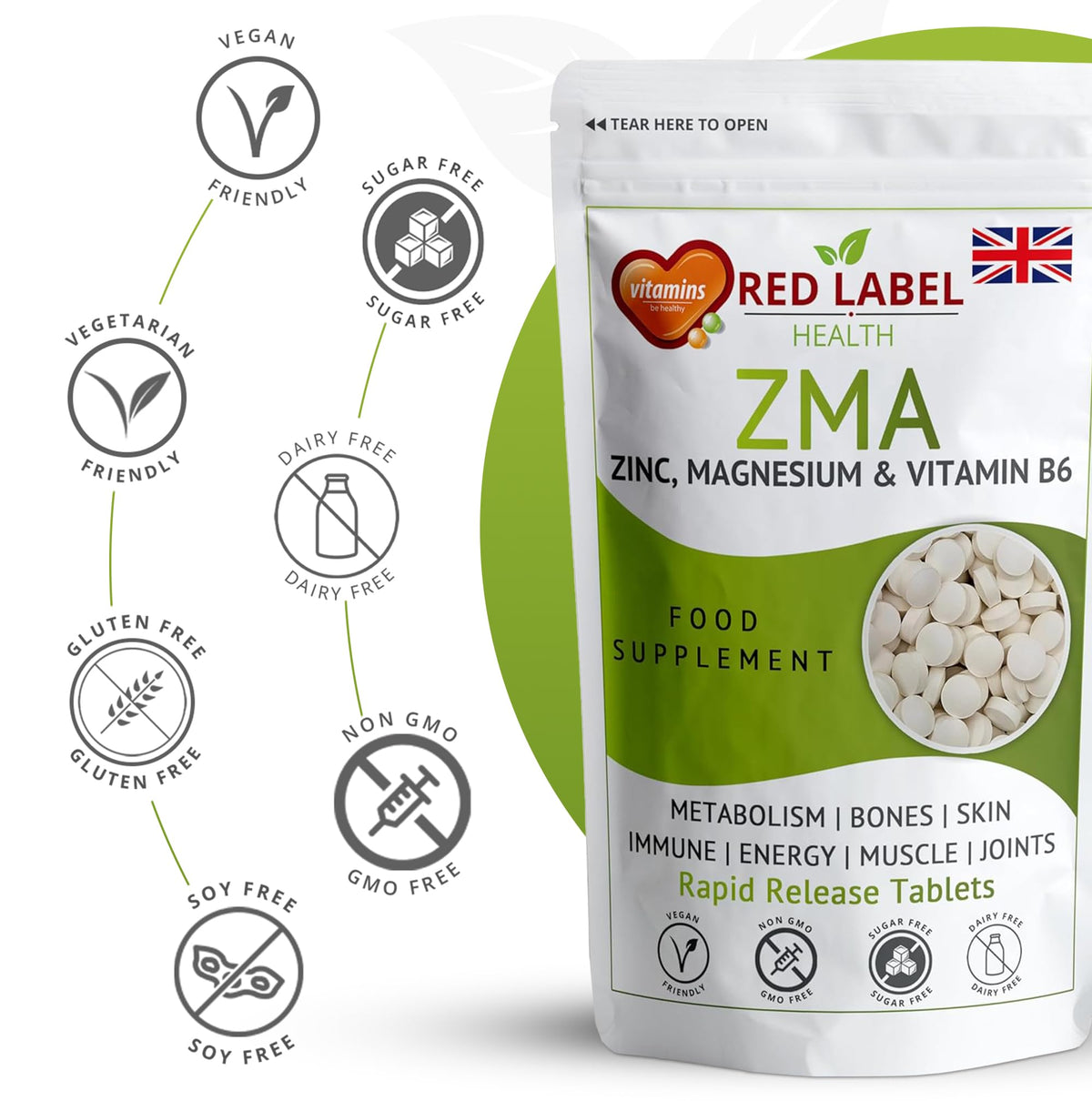 Red Label Health ZMA Supplements for Men & Women 300 Tablets - High Strength Sleep Aid & Muscle Recovery - ZMA Tablets Zinc Magnesium and Vitamin B6 Better Sleep Tablets Vegan | UK