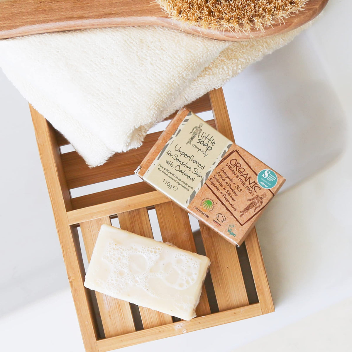 Little Soap Company Sensitive Unperfumed Soap Bar - Vegan, Cruelty Free, No SLS or Parabens, Unperfumed with English Oatmeal | Natural, & Organic Body & Hand Soap Bar(110g)